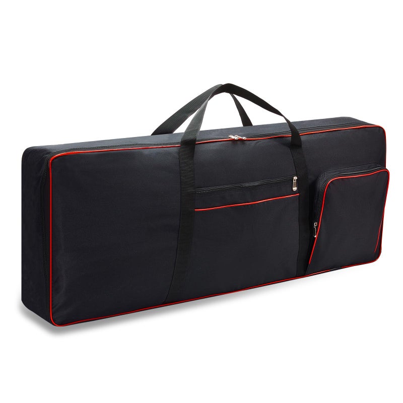 QEES 61 Key Keyboard Case Gig Bag Padded, Keyboard Cover, Portable Electric Keyboard Piano 600D Oxford Cloth with 10mm Cotton Case Gig Bag 40.1"x15.7"x4.7" GJB54 (black+red) - Image 1
